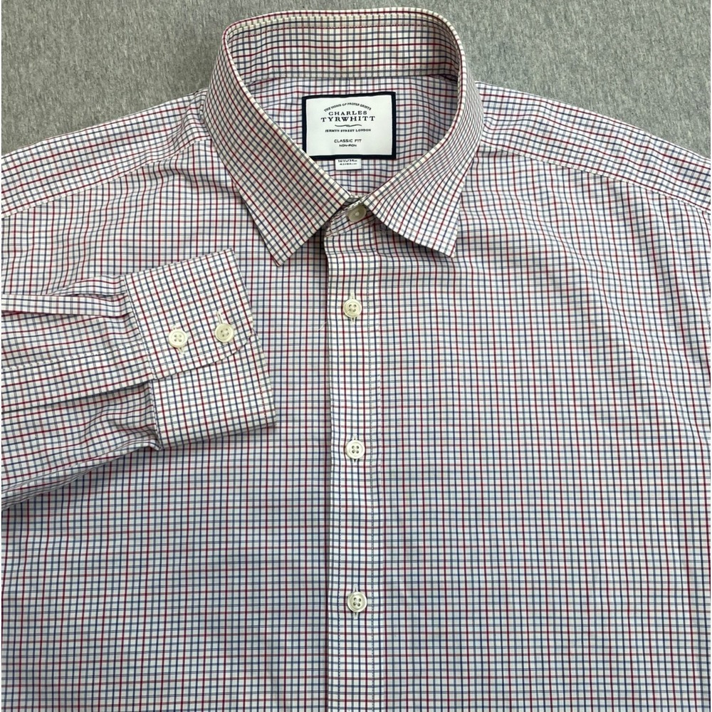 Charles Tyrwhitt Shirt Mens 16.5 - 34 Check 100% Cotton Classic Fit Button Up